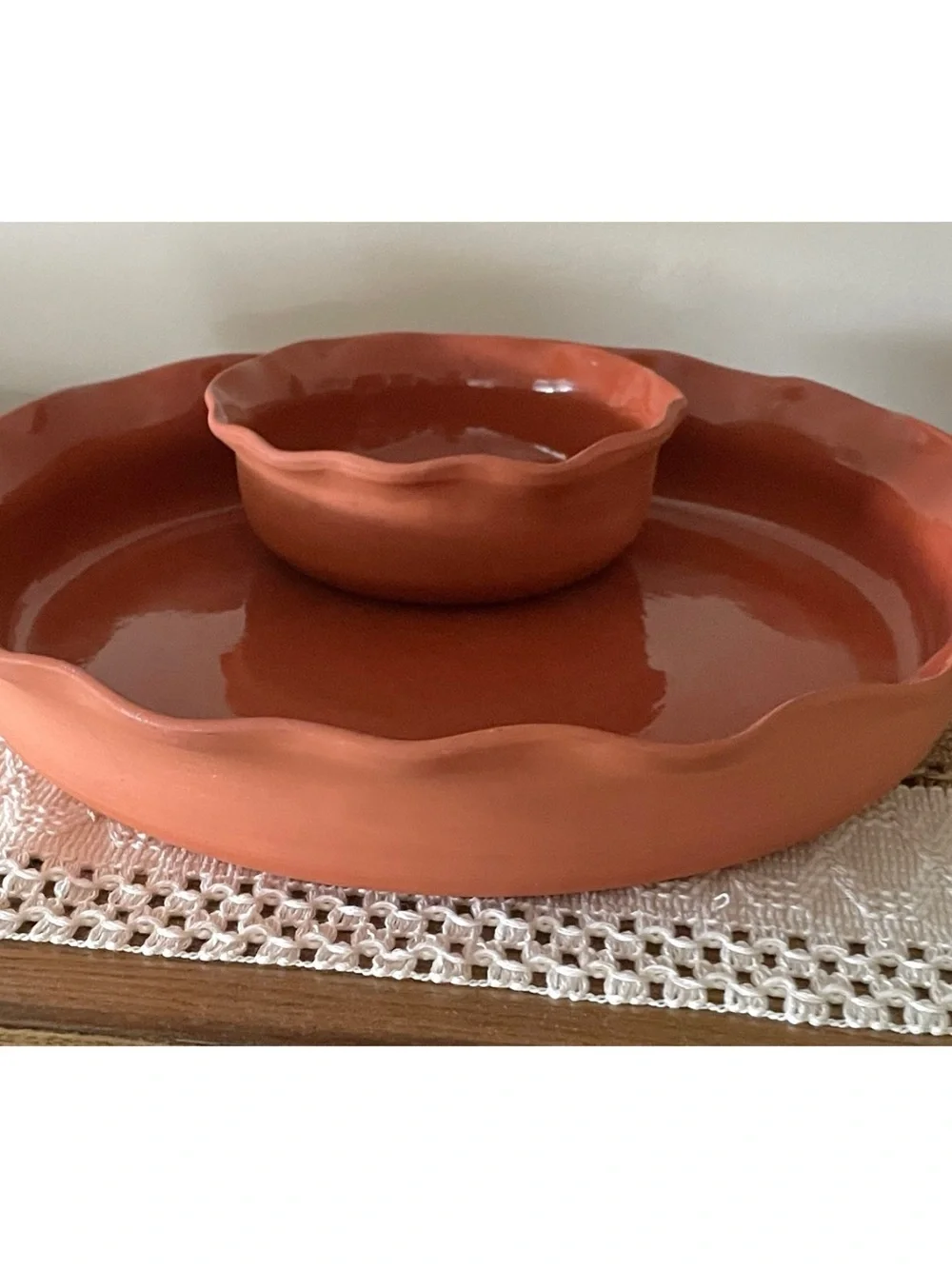Crate & Barrel terracotta Veggie Chip Dip Bowl